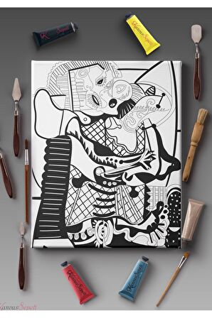 Ölçü Seçenekli Tüm Boya Türlerine Uygun Boyanabilir Tablo Tuval Mandala Çizgili Hazır Şablon Tuval