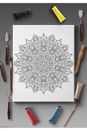 Ölçü Seçenekli Tüm Boya Türlerine Uygun Boyanabilir Tablo Tuval Mandala Çizgili Hazır Şablon Tuval