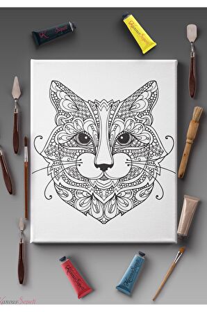 Ölçü Seçenekli Tüm Boya Türlerine Uygun Boyanabilir Tablo Tuval Mandala Çizgili Hazır Şablon Tuval