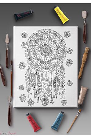 Ölçü Seçenekli Tüm Boya Türlerine Uygun Boyanabilir Tablo Tuval Mandala Çizgili Hazır Şablon Tuval