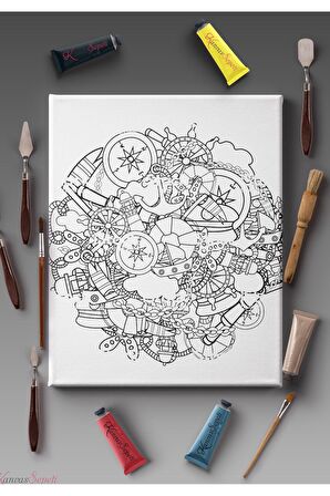 Ölçü Seçenekli Tüm Boya Türlerine Uygun Boyanabilir Tablo Tuval Mandala Çizgili Hazır Şablon Tuval