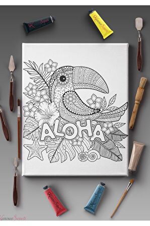 Ölçü Seçenekli Tüm Boya Türlerine Uygun Boyanabilir Tablo Tuval Mandala Çizgili Hazır Şablon Tuval