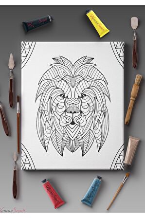 Ölçü Seçenekli Tüm Boya Türlerine Uygun Boyanabilir Tablo Tuval Mandala Çizgili Hazır Şablon Tuval