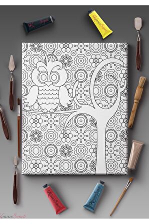 Ölçü Seçenekli Tüm Boya Türlerine Uygun Boyanabilir Tablo Tuval Mandala Çizgili Hazır Şablon Tuval