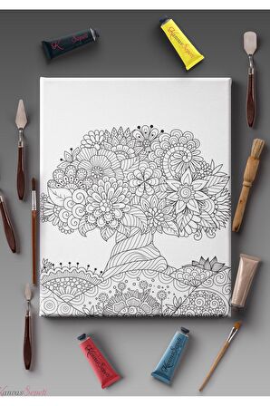 Ölçü Seçenekli Tüm Boya Türlerine Uygun Boyanabilir Tablo Tuval Mandala Çizgili Hazır Şablon Tuval