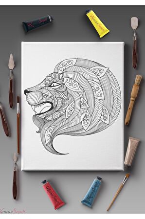 Ölçü Seçenekli Tüm Boya Türlerine Uygun Boyanabilir Tablo Tuval Mandala Çizgili Hazır Şablon Tuval