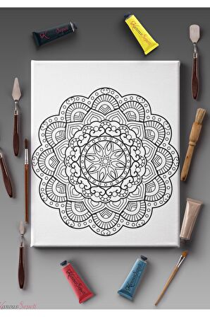 Ölçü Seçenekli Tüm Boya Türlerine Uygun Boyanabilir Tablo Tuval Mandala Çizgili Hazır Şablon Tuval