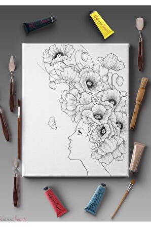 Ölçü Seçenekli Tüm Boya Türlerine Uygun Boyanabilir Tablo Tuval Mandala Çizgili Hazır Şablon Tuval