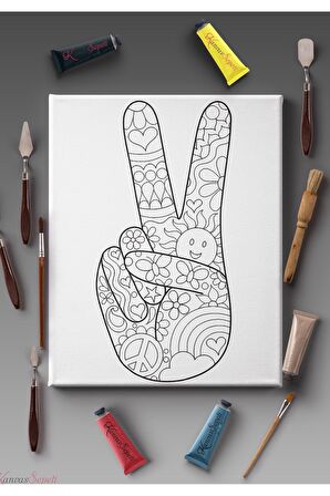 Ölçü Seçenekli Tüm Boya Türlerine Uygun Boyanabilir Tablo Tuval Mandala Çizgili Hazır Şablon Tuval