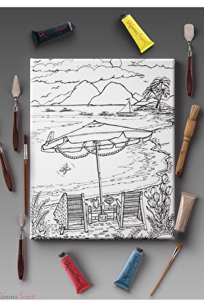 Ölçü Seçenekli Tüm Boya Türlerine Uygun Boyanabilir Tablo Tuval Mandala Çizgili Hazır Şablon Tuval