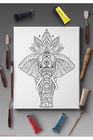 Ölçü Seçenekli Tüm Boya Türlerine Uygun Boyanabilir Tablo Tuval Mandala Çizgili Hazır Şablon Tuval