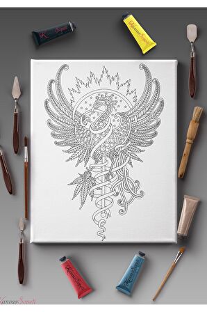 Ölçü Seçenekli Tüm Boya Türlerine Uygun Boyanabilir Tablo Tuval Mandala Çizgili Hazır Şablon Tuval