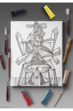 Ölçü Seçenekli Tüm Boya Türlerine Uygun Boyanabilir Tablo Tuval Mandala Çizgili Hazır Şablon Tuval