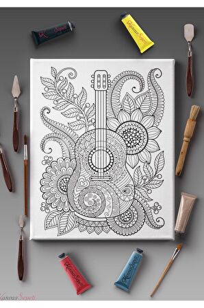 Ölçü Seçenekli Tüm Boya Türlerine Uygun Boyanabilir Tablo Tuval Mandala Çizgili Hazır Şablon Tuval