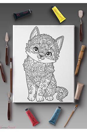 Ölçü Seçenekli Tüm Boya Türlerine Uygun Boyanabilir Tablo Tuval Mandala Çizgili Hazır Şablon Tuval