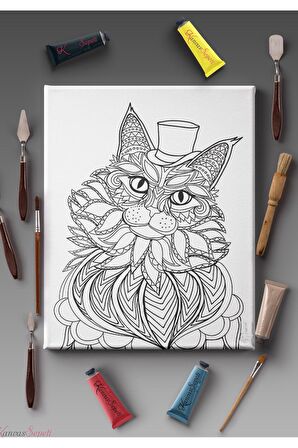 Ölçü Seçenekli Tüm Boya Türlerine Uygun Boyanabilir Tablo Tuval Mandala Çizgili Hazır Şablon Tuval