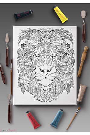 Ölçü Seçenekli Tüm Boya Türlerine Uygun Boyanabilir Tablo Tuval Mandala Çizgili Hazır Şablon Tuval