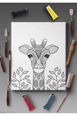 Ölçü Seçenekli Tüm Boya Türlerine Uygun Boyanabilir Tablo Tuval Mandala Çizgili Hazır Şablon Tuval