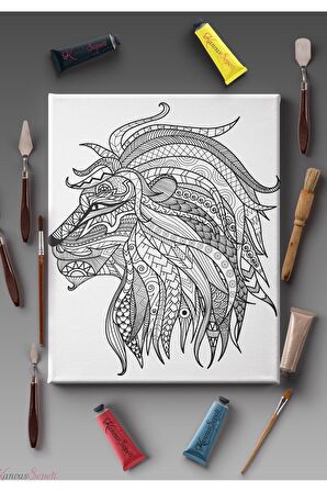 Ölçü Seçenekli Tüm Boya Türlerine Uygun Boyanabilir Tablo Tuval Mandala Çizgili Hazır Şablon Tuval