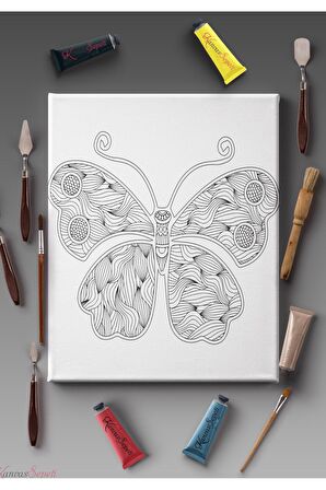 Ölçü Seçenekli Tüm Boya Türlerine Uygun Boyanabilir Tablo Tuval Mandala Çizgili Hazır Şablon Tuval