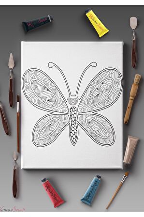 Ölçü Seçenekli Tüm Boya Türlerine Uygun Boyanabilir Tablo Tuval Mandala Çizgili Hazır Şablon Tuval