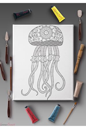 Ölçü Seçenekli Tüm Boya Türlerine Uygun Boyanabilir Tablo Tuval Mandala Çizgili Hazır Şablon Tuval