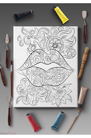 Ölçü Seçenekli Tüm Boya Türlerine Uygun Boyanabilir Tablo Tuval Mandala Çizgili Hazır Şablon Tuval