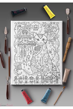 Ölçü Seçenekli Tüm Boya Türlerine Uygun Boyanabilir Tablo Tuval Mandala Çizgili Hazır Şablon Tuval