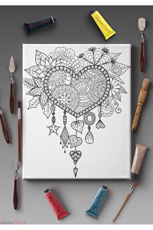 Ölçü Seçenekli Tüm Boya Türlerine Uygun Boyanabilir Tablo Tuval Mandala Çizgili Hazır Şablon Tuval