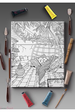 Ölçü Seçenekli Tüm Boya Türlerine Uygun Boyanabilir Tablo Tuval Mandala Çizgili Hazır Şablon Tuval