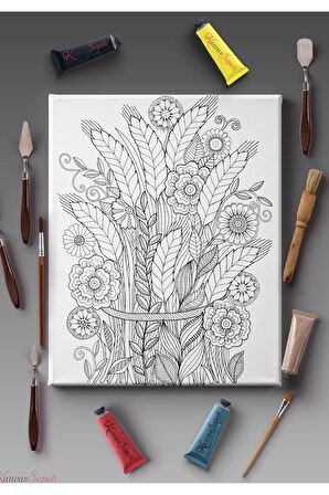 Ölçü Seçenekli Tüm Boya Türlerine Uygun Boyanabilir Tablo Tuval Mandala Çizgili Hazır Şablon Tuval