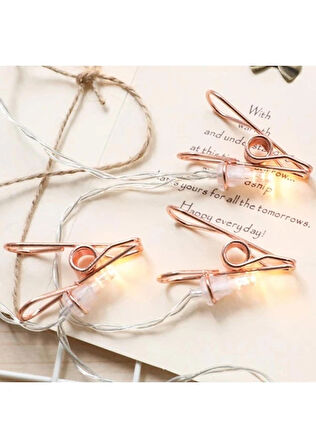 Bak Gel Al Rose Gold Metal Mandallı Fotoğraf Asma LED Işık – Pilli Sıcak Beyaz Dekorasyon Zinciri