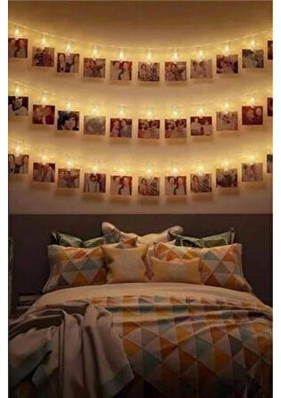 Bak Gel Al Rose Gold Metal Mandallı Fotoğraf Asma LED Işık – Pilli Sıcak Beyaz Dekorasyon Zinciri