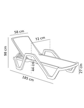 T.Concept Mare Kollu Fileli Ayarlanabilir Plastik Şezlong Siyah-Antrasit 185 Cm