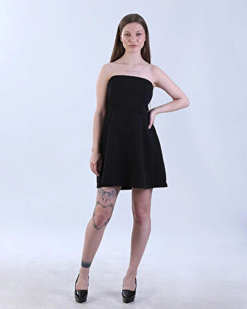 Straplez Mini Elbise Siyah
