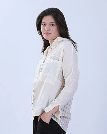 Bohem Esintili Rahat Kesim %100 Pamuk Gömlek