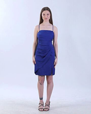 Sırtı Bağlamalı Şık Mavi Mini Elbise