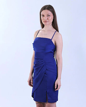 Sırtı Bağlamalı Şık Mavi Mini Elbise