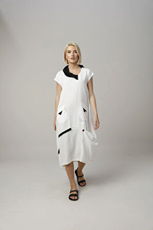 %100 Organik Doğal Kumaş Asimetrik Tasarım Elbise