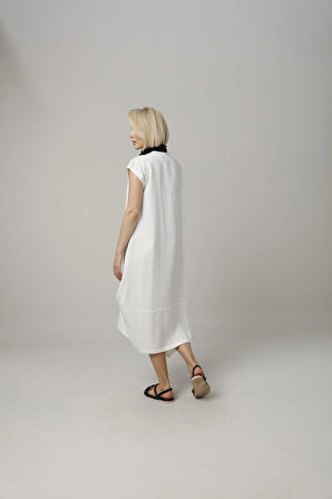 %100 Organik Doğal Kumaş Asimetrik Tasarım Elbise