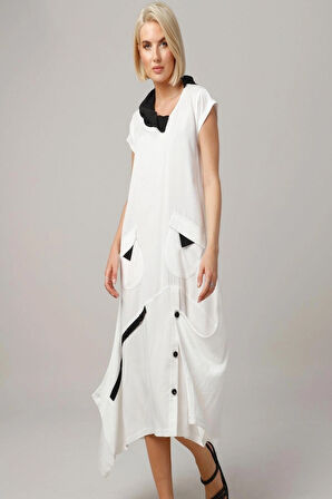 %100 Organik Doğal Kumaş Asimetrik Tasarım Elbise