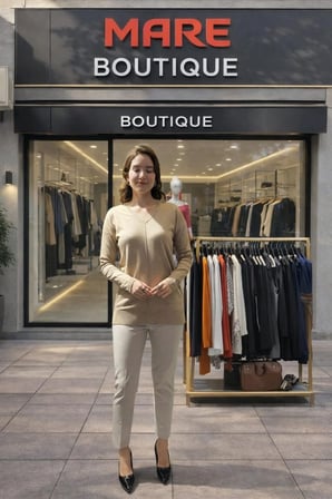 Bej Yüksek Bel Slim Fit Pantolon