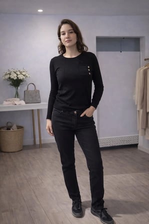 Yan Taş Detaylı Toparlayıcı Jean - Siyah