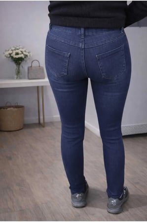 Yan Şerit Detaylı Koyu Mavi Likralı Skinny Jean Pantolon