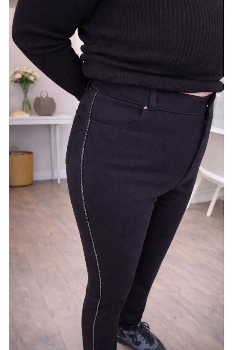 Sim Şerit Detaylı Siyah Likralı Skinny Pantolon