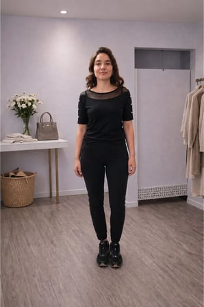 Şerit Detaylı Yüksek Beli Lastikli Siyah Pantolon