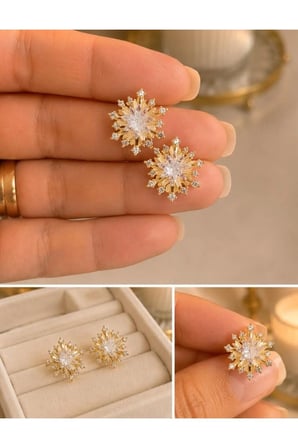 Gold Zirkon Taşlı Işık Yıldızı Küpe