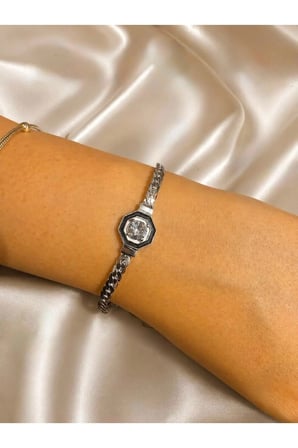 Silver Baget Taşlı Sekizgen Zincir Bileklik