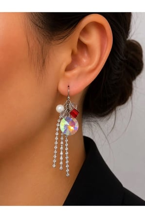 Renkli Kristal Taşlı Işıltılı Sallantılı Küpe