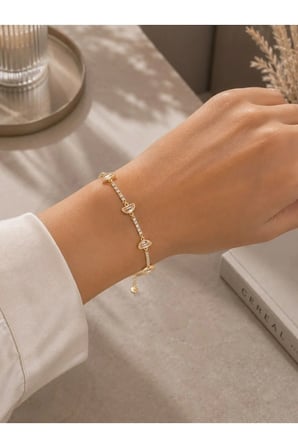 Gezegen Figürlü Zirkon Taşlı Çelik Bileklik – Gold